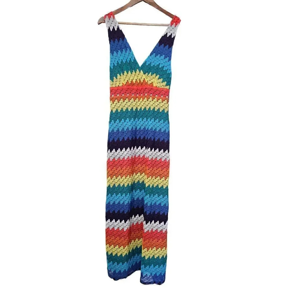 Adore Rainbow Crochet Maxi Dress Cover Up Size L